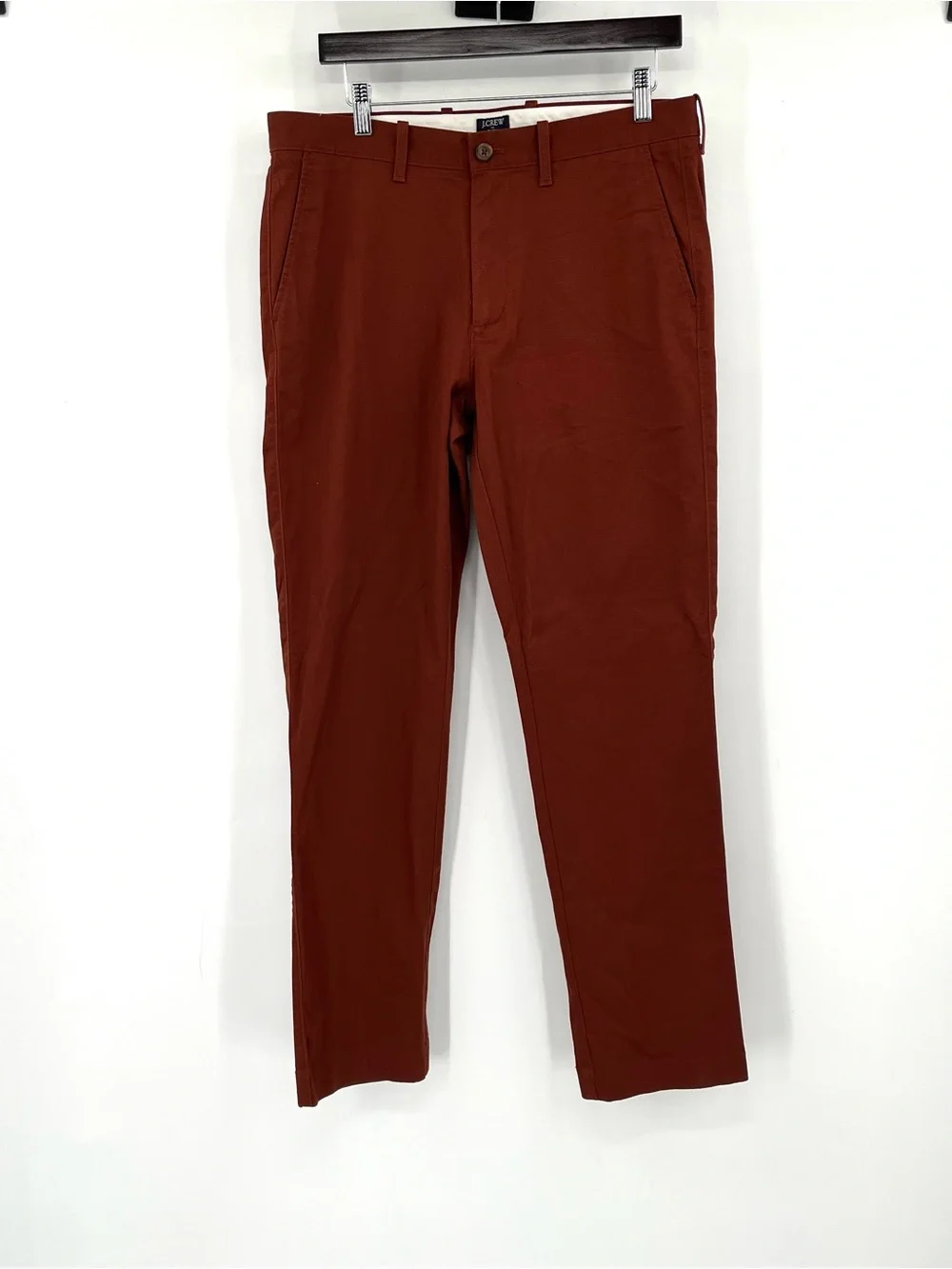 J.CREW Straight-Fit Flex Chino Pant 32x32 Rust Brown Red Cotton Stretch H3186